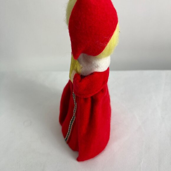 VTG Christmas Tree Topper Red Felt Caroler Doll With Blonde Hair & Gold Book - Picture 2 of 7